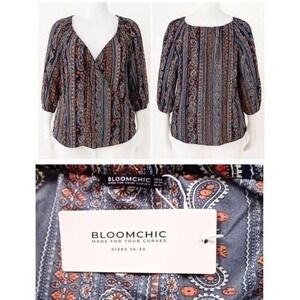 BloomChic Women Blouse Shirt Top 4X  US26 NWT Paisley Faux Wrap Boho Fairy Girly